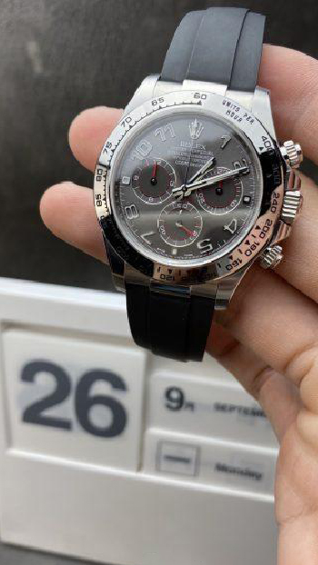 Clean Factory Watch Daytona 116509 Super Clone Edition 904L SS Case Gray Dial on Rubber Strap SA4130 V2