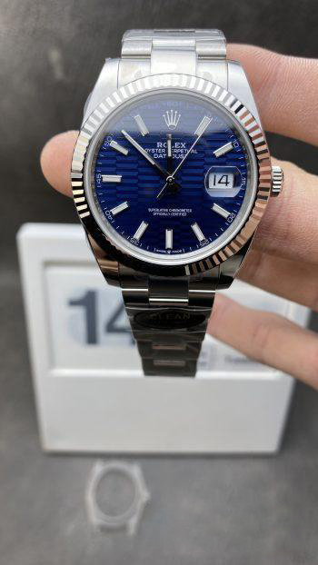 CF DateJust 126334 41mm Clean Factory Rolex Watch Best Edition 904L Steel Blue Texuted Dial on Jubilee Bracelet VR3235