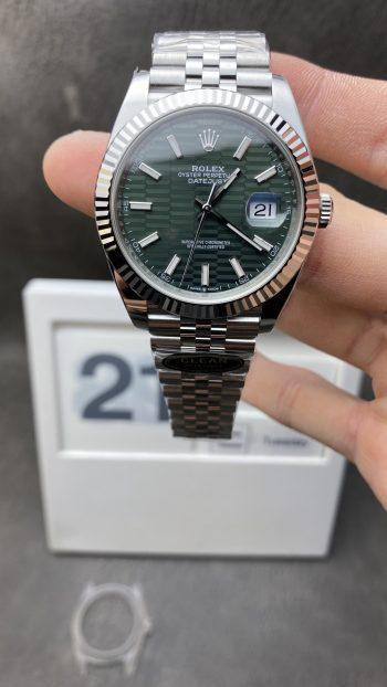 Clean Factory DateJust 126334 41mm CF Rolex Watch Best Edition 904L Steel Green Texuted Dial on Jubilee Bracelet VR3235