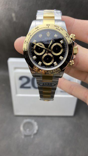 Clean Factory Daytona 116503 904L Stainles Steel Case Yellow Gold Tachymeter Bezel Two Tone Bracelet Black Dial Diamonds Markers SA4130