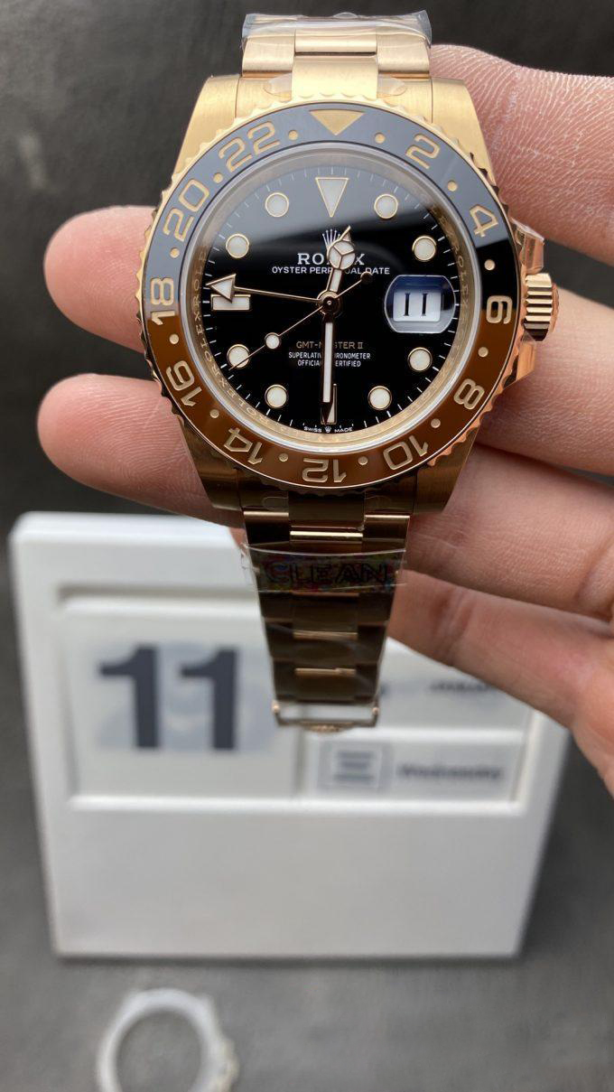 Clean Factory GMT Master II 126715CHNR Black Dial 18K Rosed Gold Plated on 904L Steel SA3186 Movement Correct Hand Stack Clean Factory GMT Master II 126715CHNR Black Dial 18K Rosed Gold Plated on 904L Steel SA3186 Movement Correct Hand Stack