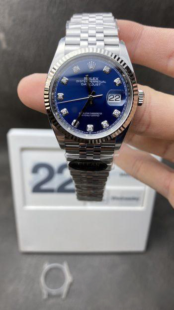 Clean Factory Sito Ufficiale Rolex DateJust 36mm 126234 904L Steel Blue Dial with Diamonds Markers on Jubilee Bracelet VR3235 Movement