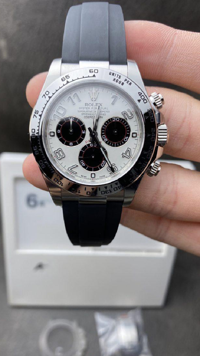 Clean Factory Watch CF Panda Daytona 116509 Best Edition White Dial Nember Markers on 904L Steel Case Black Rubber Strap SA4130 Clean Factory Watch CF Panda Daytona 116509 Best Edition White Dial Nember Markers on 904L Steel Case Black Rubber Strap SA4130