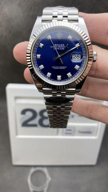Clean Factory Watch CF Rolex DateJust 41mm 126334 904L Steel Blue Dial with Diamonds Markers on Jubilee Bracelet VR3235 Movement
