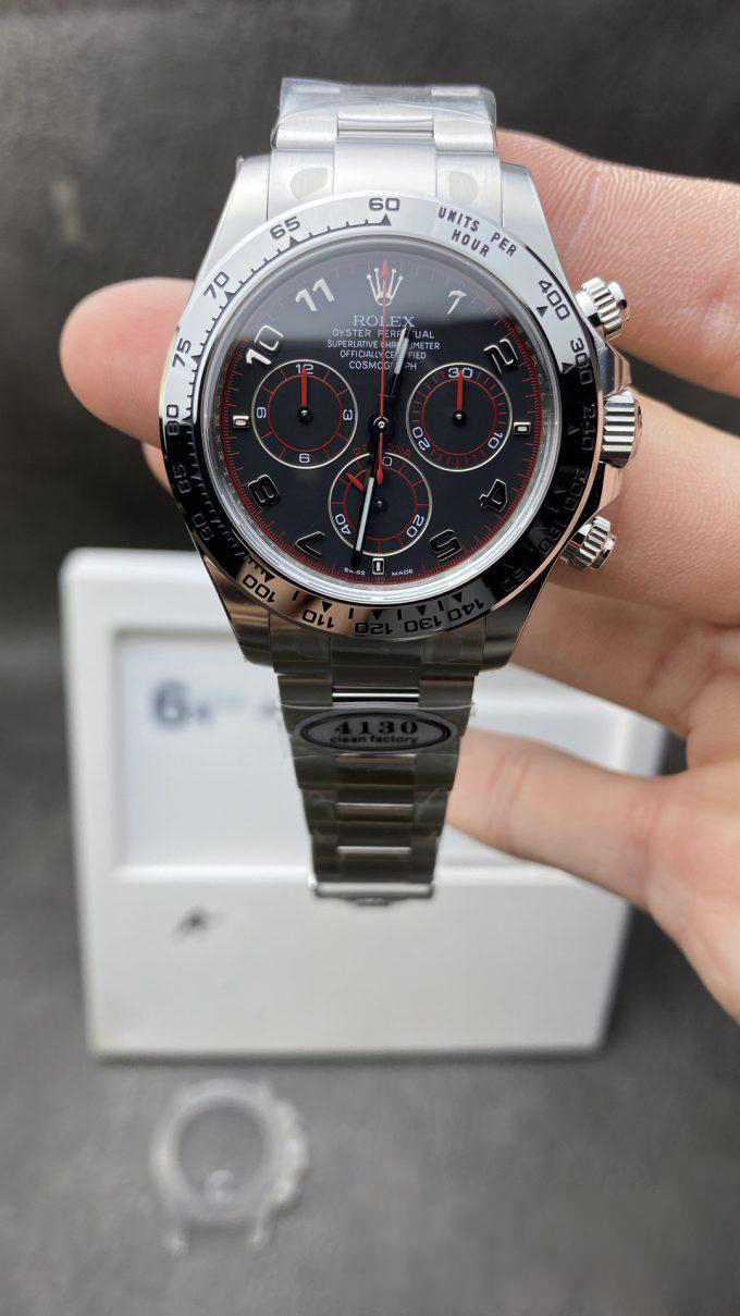 Clean Factory Watch CF Rolex Daytona 116509 in 904L Steel Black Dial with Red Hand Dial Ring Numeral Markers SA4130 Movement Clean Factory Watch CF Rolex Daytona 116509 in 904L Steel Black Dial with Red Hand Dial Ring Numeral Markers SA4130 Movement