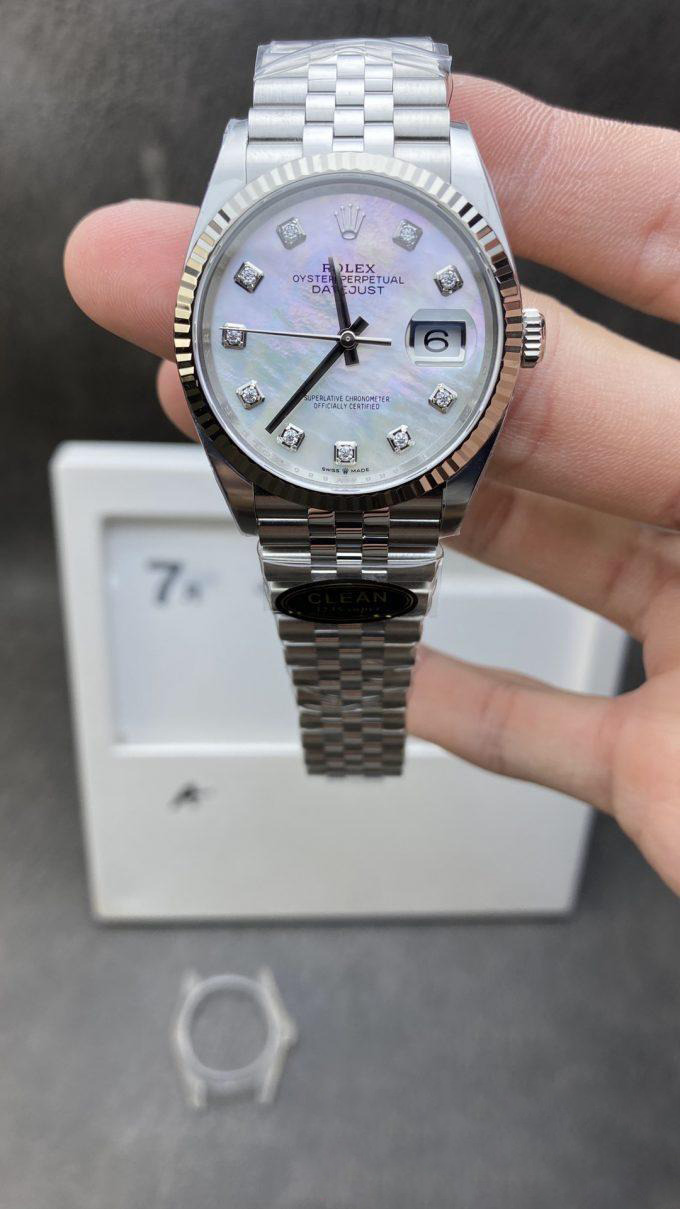 Clean Factory Rolex DateJust 36 126234 White Mother of Pearl Set Diamonds Dial 904L Steel on Jubilee Bracelet VR3235 Clean Factory Rolex DateJust 36 126234 White Mother of Pearl Set Diamonds Dial 904L Steel on Jubilee Bracelet VR3235