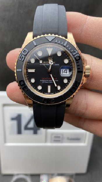 Clean Factory Watch Rolex Yacht Master 126655 Rose Gold Case Black Dial 3D Ceramic Bezel on Oysterflex Strap VR3235