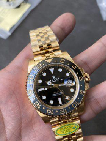 CF Rolex Clean Factory GMT Master II 126718GRNR Full Yellow Gold Black Grey Bezel Black Dial Jubilee Bracelet DD3285 Movement 01