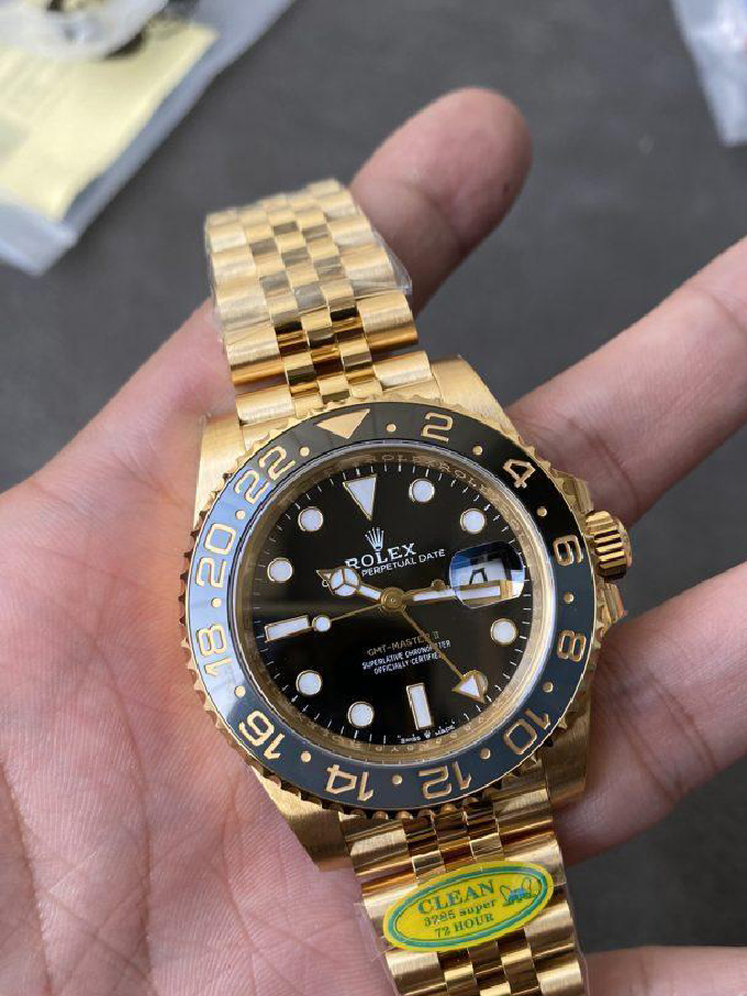 CF Rolex Clean Factory GMT Master II 126718GRNR Full Yellow Gold Black Grey Bezel Black Dial Jubilee Bracelet DD3285 Movement 01 CF Rolex Clean Factory GMT Master II 126718GRNR Full Yellow Gold Black Grey Bezel Black Dial Jubilee Bracelet DD3285 Movement 01
