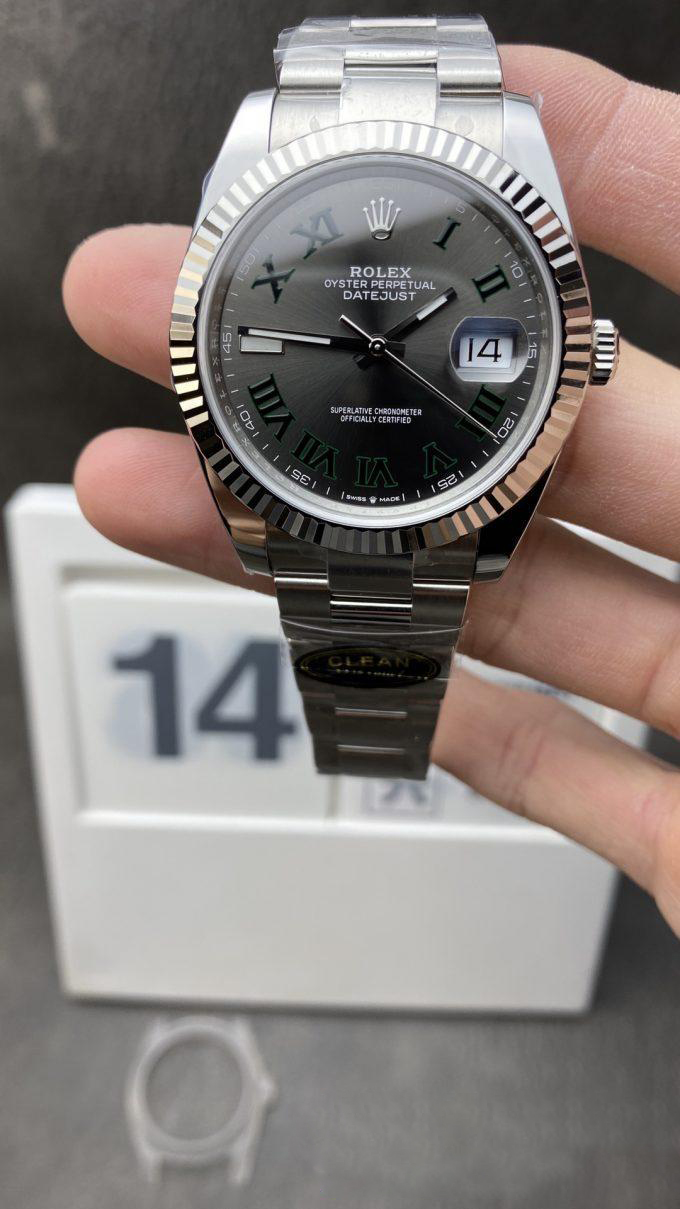 Clean Factory Watch Rolex DateJust Wimbledon 126334 41mm Gray Dial Green Roman Markers Oyster Bracelet DD3235 Clean Factory Watch Rolex DateJust Wimbledon 126334 41mm Gray Dial Green Roman Markers Oyster Bracelet DD3235