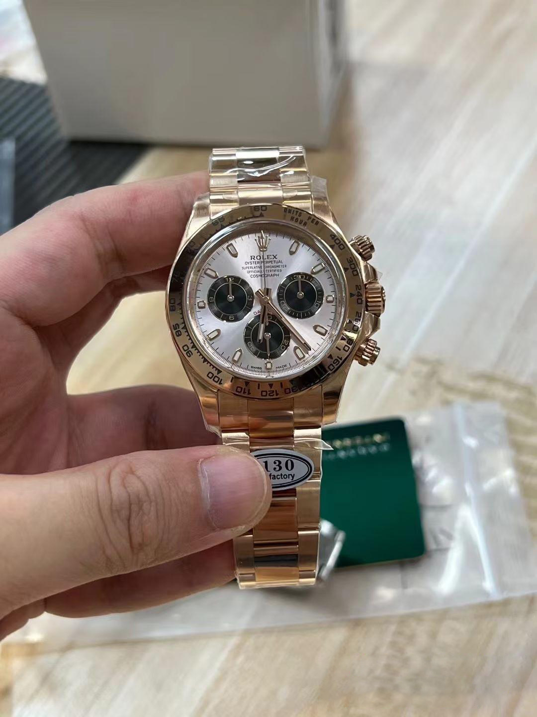 Clean Factory Daytona 116505 Rose Gold Case Bracelet Silver Dail Black Chrono Dial DD4130 Superclone Movement 01 Clean Factory Daytona 116505 Rose Gold Case Bracelet Silver Dail Black Chrono Dial DD4130 Superclone Movement 01