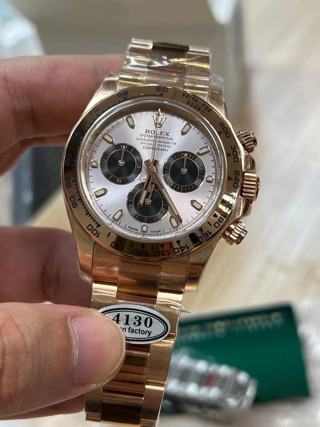 Clean Factory Daytona 116505 Rose Gold Case Bracelet Silver Dail Black Chrono Dial DD4130 Superclone Movement 03 Clean Factory Daytona 116505 Rose Gold Case Bracelet Silver Dail Black Chrono Dial DD4130 Superclone Movement 03