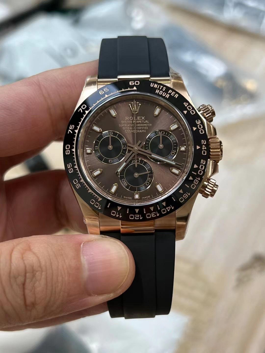 Clean Factory Daytona 116515 Rose Gold Case Chocolate Dial Black Chrono Dial DanDong 4130 Movement Oysterflex Strap 01 Clean Factory Daytona 116515 Rose Gold Case Chocolate Dial Black Chrono Dial DanDong 4130 Movement Oysterflex Strap 01