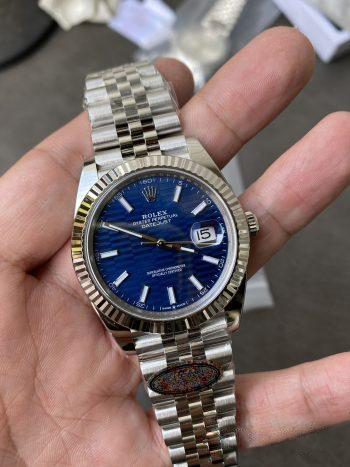 Clean Factory Rolex DateJust 41 126334 Bright Blue Fluted Motif Dial on Jubilee Bracelet Superclone 3235 Movement 01