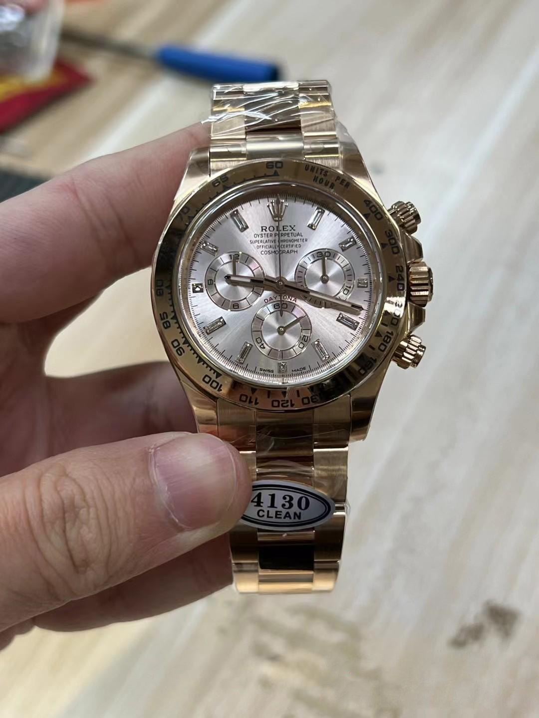 Clean Factory Rolex Daytona 116505 Full Rose Gold Case Bracelet Rose Gold Dial with Diamonds Markers DD4130 Movement 01 Clean Factory Rolex Daytona 116505 Full Rose Gold Case Bracelet Rose Gold Dial with Diamonds Markers DD4130 Movement 01