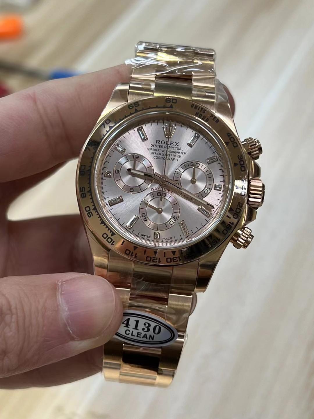 Clean Factory Rolex Daytona 116505 Full Rose Gold Case Bracelet Rose Gold Dial with Diamonds Markers DD4130 Movement 03 Clean Factory Rolex Daytona 116505 Full Rose Gold Case Bracelet Rose Gold Dial with Diamonds Markers DD4130 Movement 03