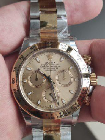 Clean Factory Watch Rolex Daytona 116503 Yellow Gold Steel Two Tone Braclet Champagne Dial Stick Markers 01