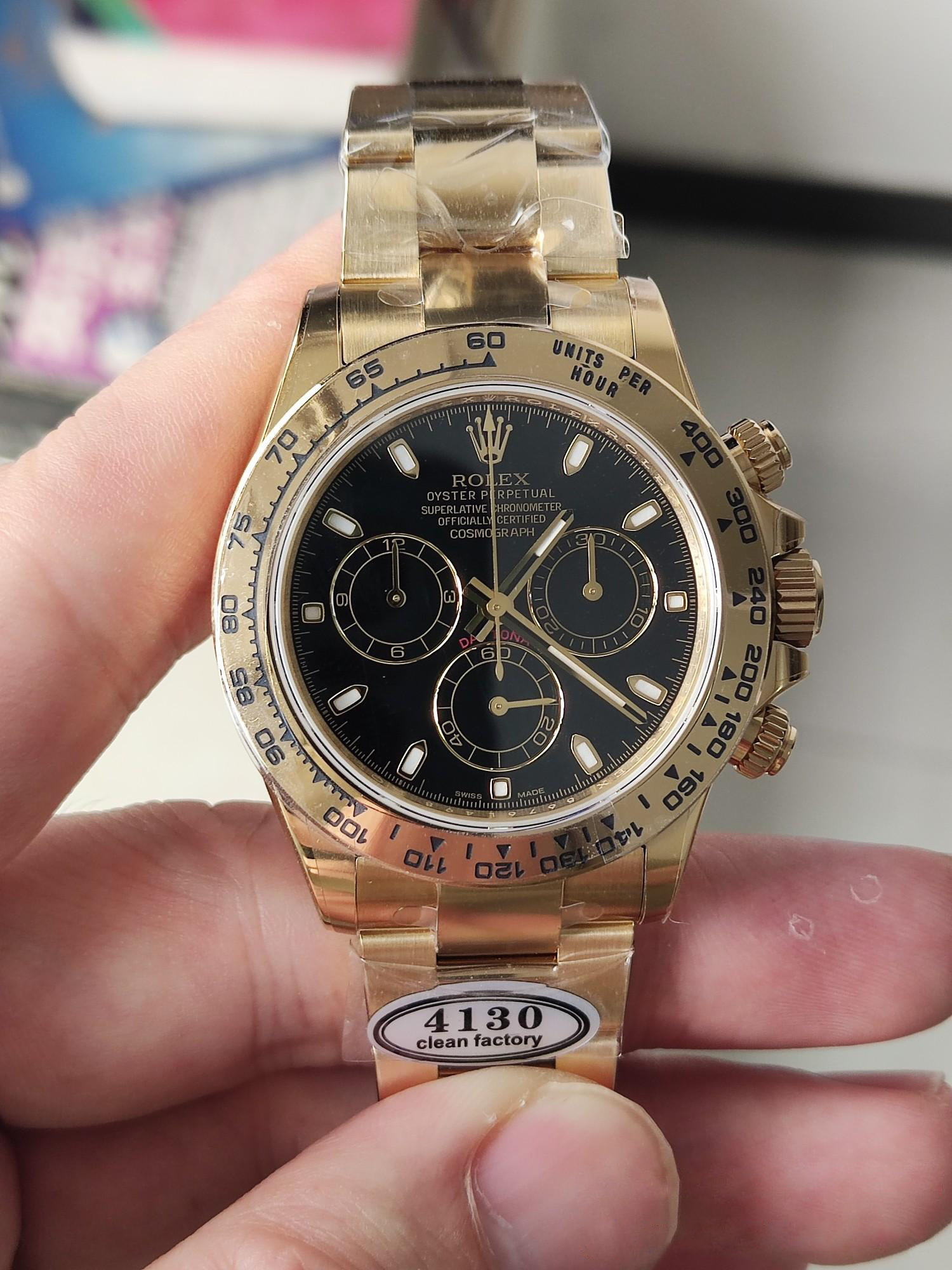 Clena Factory Rolex Daytona 116508 Yellow Gold Case Bracelet DD4130 Movement Black Dial Stick Markers 03 Clena Factory Rolex Daytona 116508 Yellow Gold Case Bracelet DD4130 Movement Black Dial Stick Markers 03