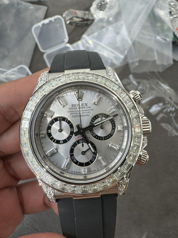 Clean Factory Rolex Daytona 126539TBR Diamonds Bezel Silver Dial with Diamonds Markers ShangHai 4131 Caliber 04 Clean Factory Rolex Daytona 126539TBR Diamonds Bezel Silver Dial with Diamonds Markers ShangHai 4131 Caliber 04