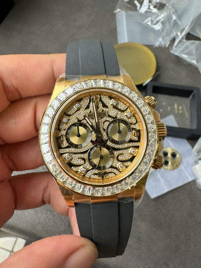 Clean Factory Rolex Daytona Eye Of The Tiger 116588TBR Wrapped 18K Yellow Gold Diamonds Dial Bezel DD4130 Movement 000 Clean Factory Rolex Daytona Eye Of The Tiger 116588TBR Wrapped 18K Yellow Gold Diamonds Dial Bezel DD4130 Movement 000