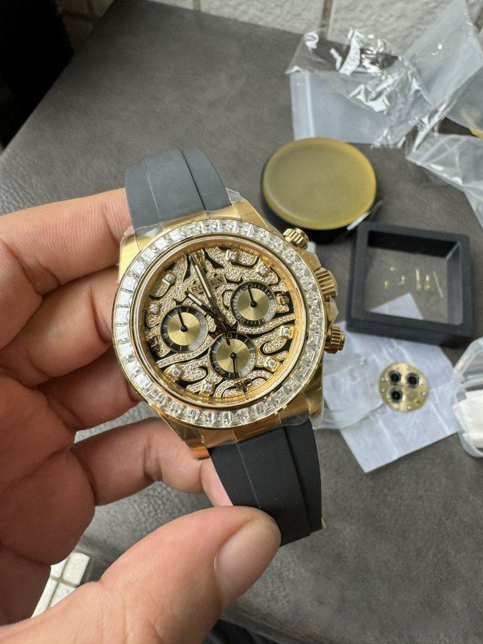 Clean Factory Rolex Daytona Eye Of The Tiger 116588TBR Wrapped 18K Yellow Gold Diamonds Dial Bezel DD4130 Movement 01 Clean Factory Rolex Daytona Eye Of The Tiger 116588TBR Wrapped 18K Yellow Gold Diamonds Dial Bezel DD4130 Movement 01
