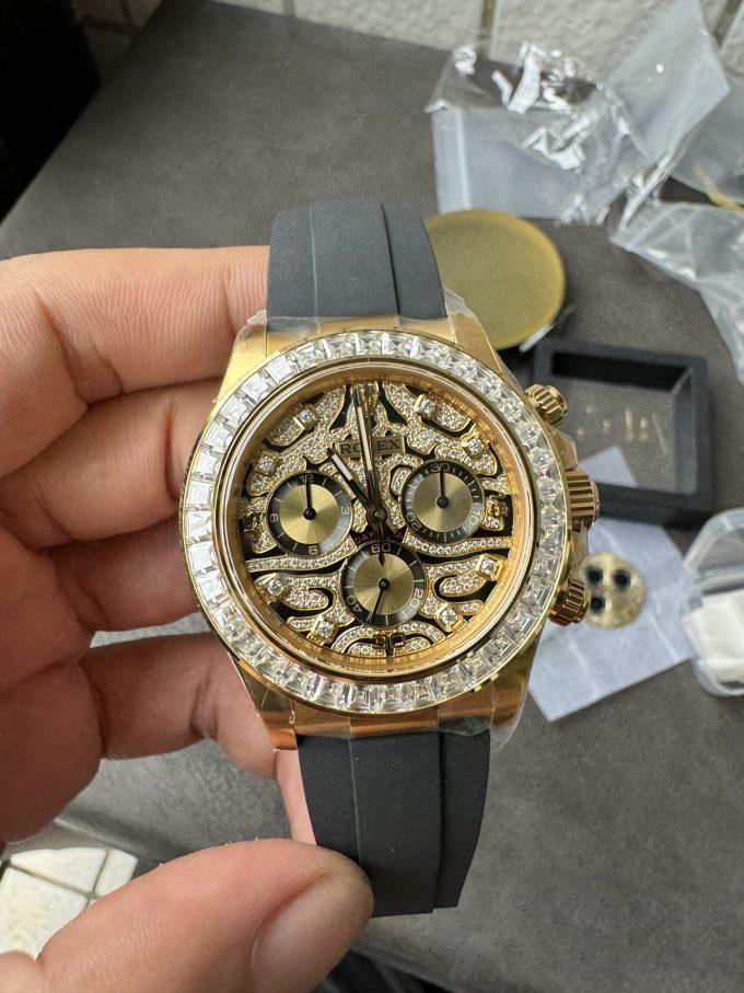 Clean Factory Rolex Daytona Eye Of The Tiger 116588TBR Wrapped 18K Yellow Gold Diamonds Dial Bezel DD4130 Movement 02 Clean Factory Rolex Daytona Eye Of The Tiger 116588TBR Wrapped 18K Yellow Gold Diamonds Dial Bezel DD4130 Movement 02
