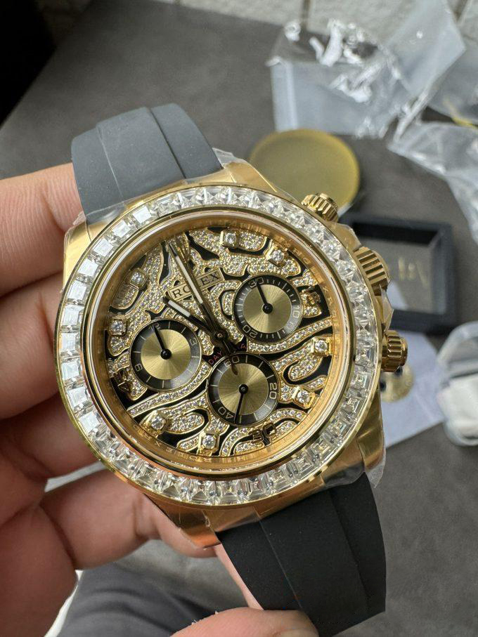 Clean Factory Rolex Daytona Eye Of The Tiger 116588TBR Wrapped 18K Yellow Gold Diamonds Dial Bezel DD4130 Movement 03 Clean Factory Rolex Daytona Eye Of The Tiger 116588TBR Wrapped 18K Yellow Gold Diamonds Dial Bezel DD4130 Movement 03