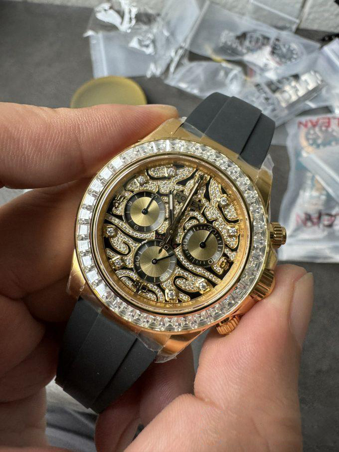 Clean Factory Rolex Daytona Eye Of The Tiger 116588TBR Wrapped 18K Yellow Gold Diamonds Dial Bezel DD4130 Movement 04 Clean Factory Rolex Daytona Eye Of The Tiger 116588TBR Wrapped 18K Yellow Gold Diamonds Dial Bezel DD4130 Movement 04