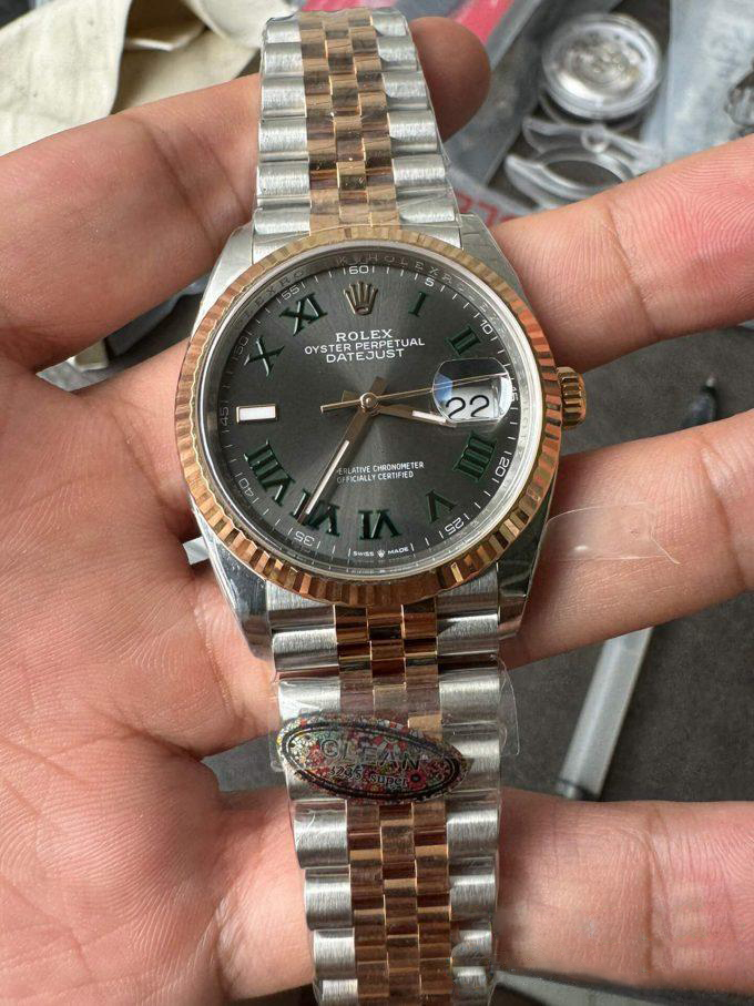 Clean Factory DateJust 36mm 126231 Wimbledon 904L Steel Grey Dial Green Roman Marker Two Tone Jubilee Bracelet SH3235 Movement 00 Clean Factory DateJust 36mm 126231 Wimbledon 904L Steel Grey Dial Green Roman Marker Two Tone Jubilee Bracelet SH3235 Movement 00