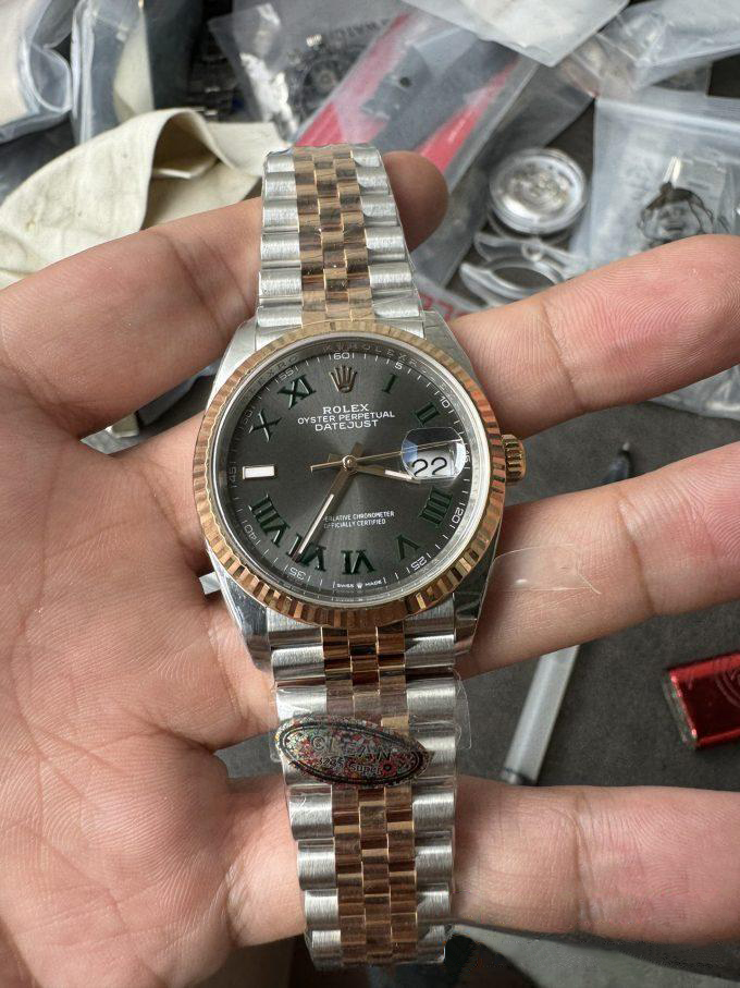 Clean Factory DateJust 36mm 126231 Wimbledon 904L Steel Grey Dial Green Roman Marker Two Tone Jubilee Bracelet SH3235 Movement 02 Clean Factory DateJust 36mm 126231 Wimbledon 904L Steel Grey Dial Green Roman Marker Two Tone Jubilee Bracelet SH3235 Movement 02
