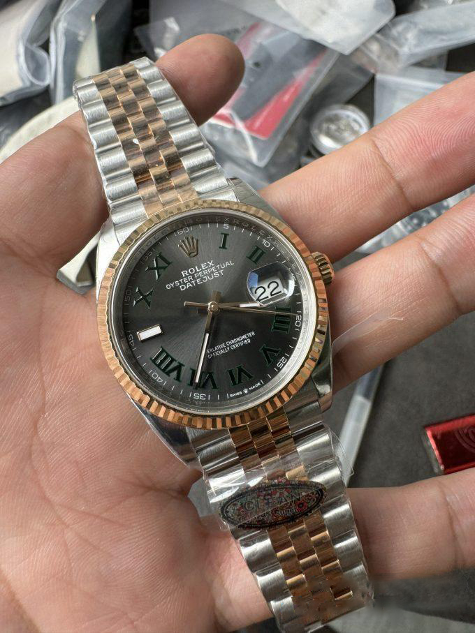 Clean Factory DateJust 36mm 126231 Wimbledon 904L Steel Grey Dial Green Roman Marker Two Tone Jubilee Bracelet SH3235 Movement 03 Clean Factory DateJust 36mm 126231 Wimbledon 904L Steel Grey Dial Green Roman Marker Two Tone Jubilee Bracelet SH3235 Movement 03