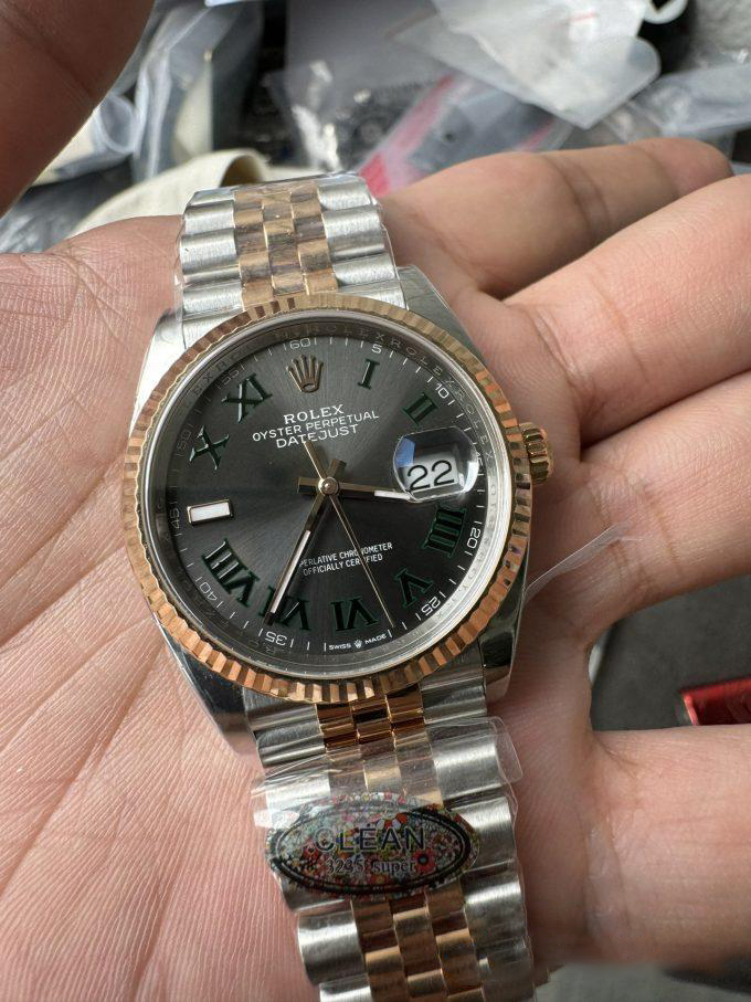 Clean Factory DateJust 36mm 126231 Wimbledon 904L Steel Grey Dial Green Roman Marker Two Tone Jubilee Bracelet SH3235 Movement 04 Clean Factory DateJust 36mm 126231 Wimbledon 904L Steel Grey Dial Green Roman Marker Two Tone Jubilee Bracelet SH3235 Movement 04