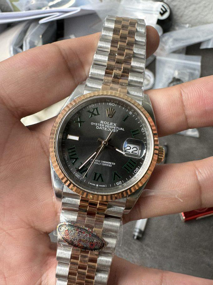 Clean Factory DateJust 36mm 126231 Wimbledon 904L Steel Grey Dial Green Roman Marker Two Tone Jubilee Bracelet SH3235 Movement 05 Clean Factory DateJust 36mm 126231 Wimbledon 904L Steel Grey Dial Green Roman Marker Two Tone Jubilee Bracelet SH3235 Movement 05