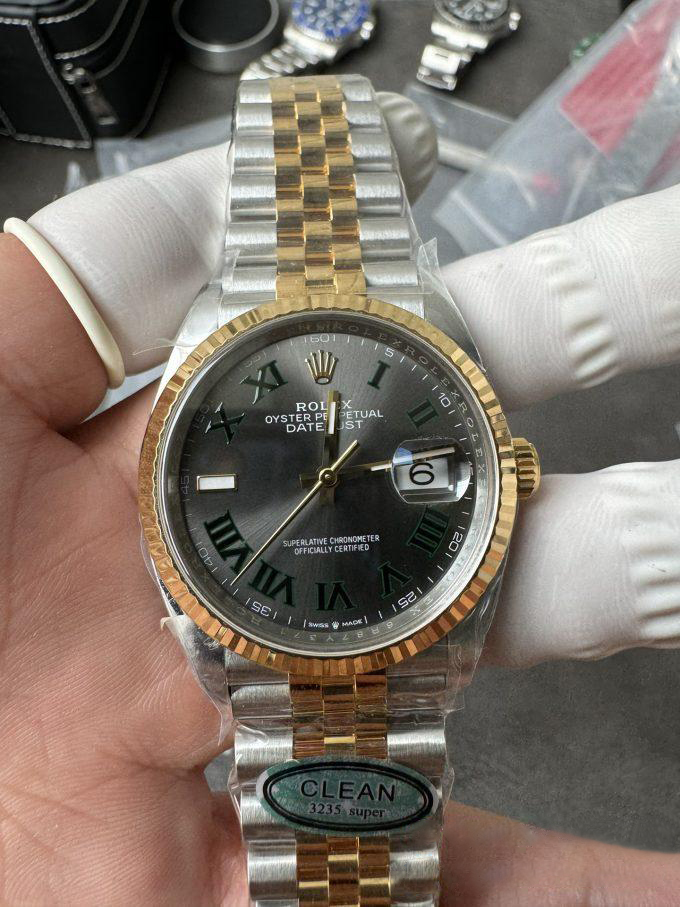 Clean Factory Rolex Datejust Wimbledon 36mm 126233 Grey Dial with Roma Markers Two Tone Yellow Gold Oystersteel Bracelet 03 Clean Factory Rolex Datejust Wimbledon 36mm 126233 Grey Dial with Roma Markers Two Tone Yellow Gold Oystersteel Bracelet 03