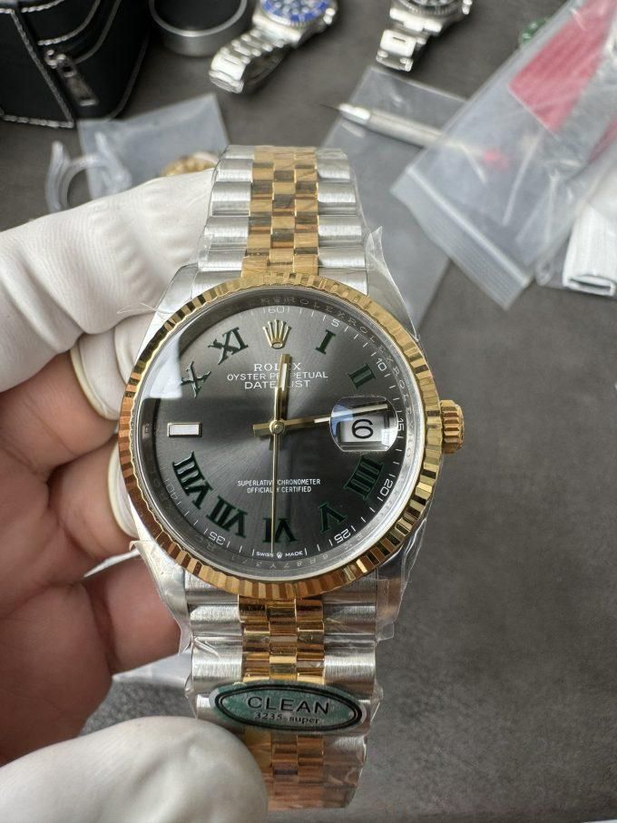 Clean Factory Rolex Datejust Wimbledon 36mm 126233 Grey Dial with Roma Markers Two Tone Yellow Gold Oystersteel Bracelet 04 Clean Factory Rolex Datejust Wimbledon 36mm 126233 Grey Dial with Roma Markers Two Tone Yellow Gold Oystersteel Bracelet 04