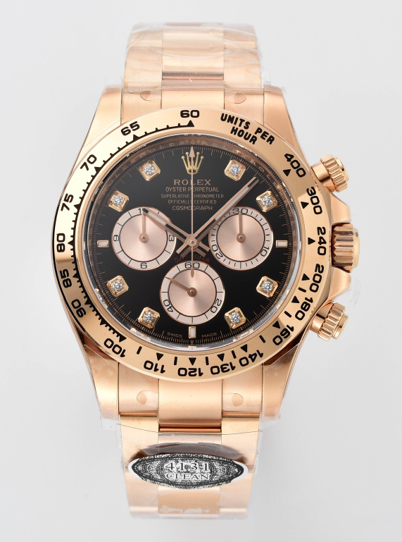 Clean Factory Daytona 126505 Rose Gold Case Bracelet Bright Black and Sundust Set with Diamonds Dial SH4131 Movement 00 Clean Factory Daytona 126505 Rose Gold Case Bracelet Bright Black and Sundust Set with Diamonds Dial SH4131 Movement 00