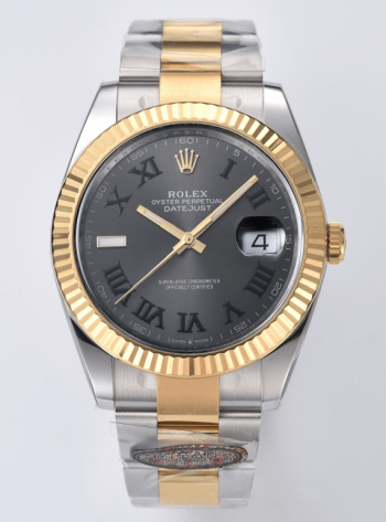 Clean Factory Datejust Wimbledon 126333 41mm Gray Dial with Green Roma Markers Yellow Gold Bezel 3235 Caliber Two Tone Oyster Bracelet 00