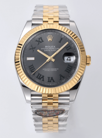 Clean Factory Datejust Wimbledon 126333 41mm Gray Dial with Green Roma Markers Yellow Gold Bezel 3235 Movement Two Tone Jubilee Bracelet 00