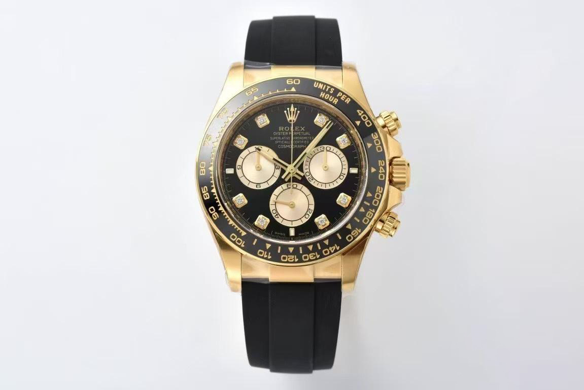Clean Factory Daytona 126518 Black Dial with Diamonds Markers Yellow Gold Case Black Ceramic Bezel SH4131 Movement Oysterflex Strap 01 Clean Factory Daytona 126518 Black Dial with Diamonds Markers Yellow Gold Case Black Ceramic Bezel SH4131 Movement Oysterflex Strap 01