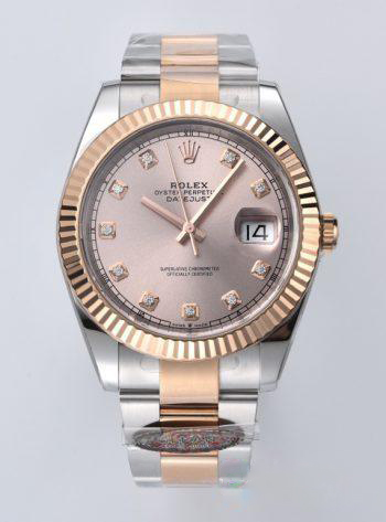 Clean Datejust 126331 41mm Rose Gold Sundust Dial with Diamond Markers Rose Gold Bezel 3235 Movement Two Tone Oyster Bracelet 00