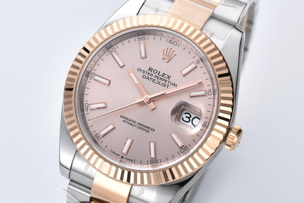 Clean Datejust 126331 41mm Rose Gold Sundust Dial with Stick Markers Rose Gold Bezel 904L Steel Case 3235 Movement Two Tone Oyster Bracelet 02 Clean Datejust 126331 41mm Rose Gold Sundust Dial with Stick Markers Rose Gold Bezel 904L Steel Case 3235 Movement Two Tone Oyster Bracelet 02