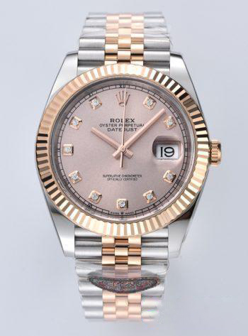Clean Datejust 126331 41mm Rose Gold Sundust Dial with diamond Markers Rose Gold Bezel 3235 Movement Two Tone Jubilee Bracelet 00