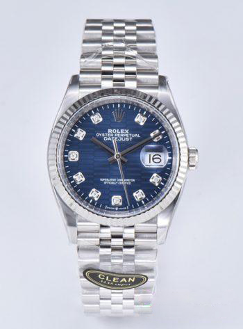 Clean Factory Datejust 126234 36mm Blue Motif Dial with Diamonds Markers 3235 Movement Jubilee Bracelet 00