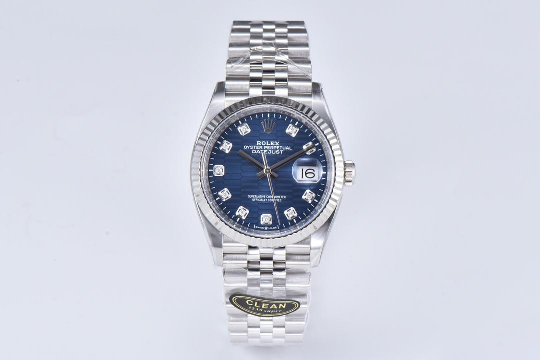 Clean Factory Datejust 126234 36mm Blue Motif Dial with Diamonds Markers 3235 Movement Jubilee Bracelet 01 Clean Factory Datejust 126234 36mm Blue Motif Dial with Diamonds Markers 3235 Movement Jubilee Bracelet 01
