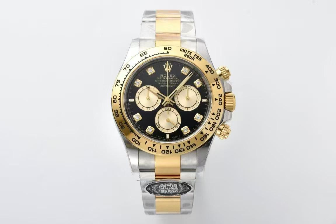 Clean Factory Daytona 126503 Black Dial with Diamonds Markers Gold Bezel Two Tone Oyster and Gold Bracelet SH4131 Movement 01 Clean Factory Daytona 126503 Black Dial with Diamonds Markers Gold Bezel Two Tone Oyster and Gold Bracelet SH4131 Movement 01