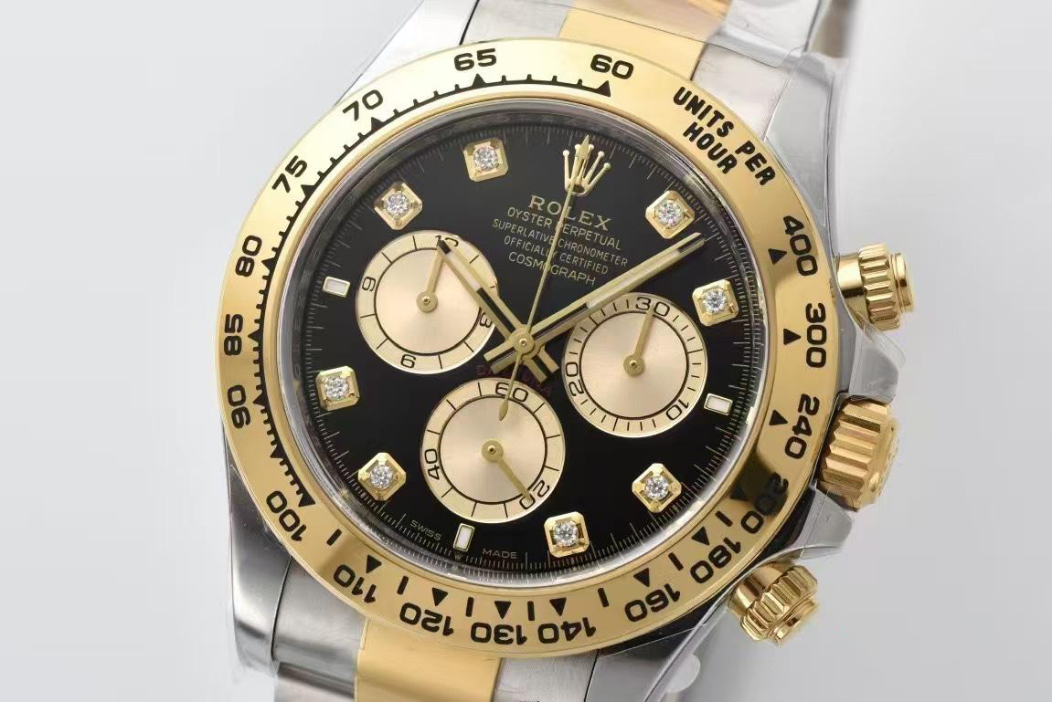 Clean Factory Daytona 126503 Black Dial with Diamonds Markers Gold Bezel Two Tone Oyster and Gold Bracelet SH4131 Movement 02 Clean Factory Daytona 126503 Black Dial with Diamonds Markers Gold Bezel Two Tone Oyster and Gold Bracelet SH4131 Movement 02