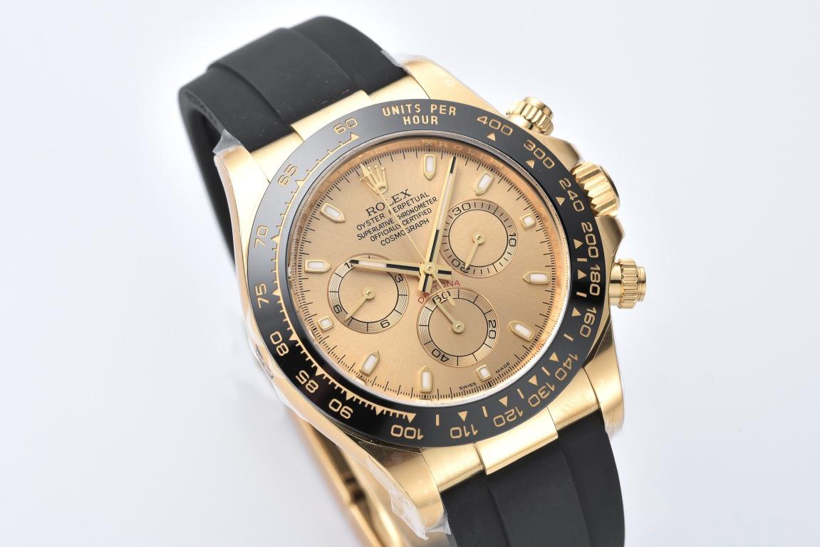 Clean Factory Rolex Daytona 116518LN 0042 Yellow Gold Dial and Case Black Ceramic Bezel Cal4130 Black Oyster Rubber Oysterflex Strap 02 Clean Factory Rolex Daytona 116518LN 0042 Yellow Gold Dial and Case Black Ceramic Bezel Cal4130 Black Oyster Rubber Oysterflex Strap 02