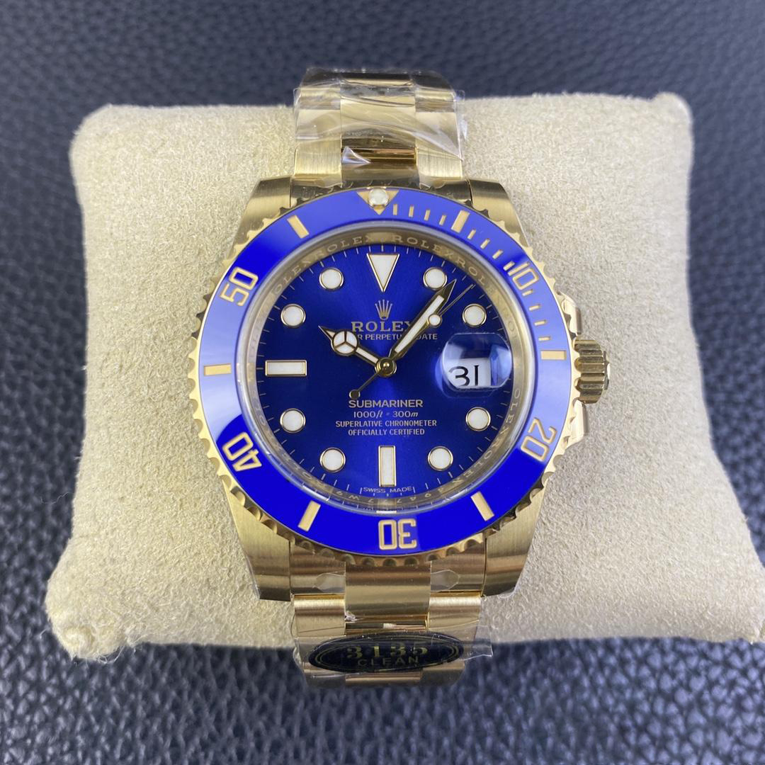 Clean Factory Submariner 116618LB 40mm Blue Dial Ceramic Bezel Full Yellow Gold Plated on Case Oyster Bracelet SH3135 Movement 01