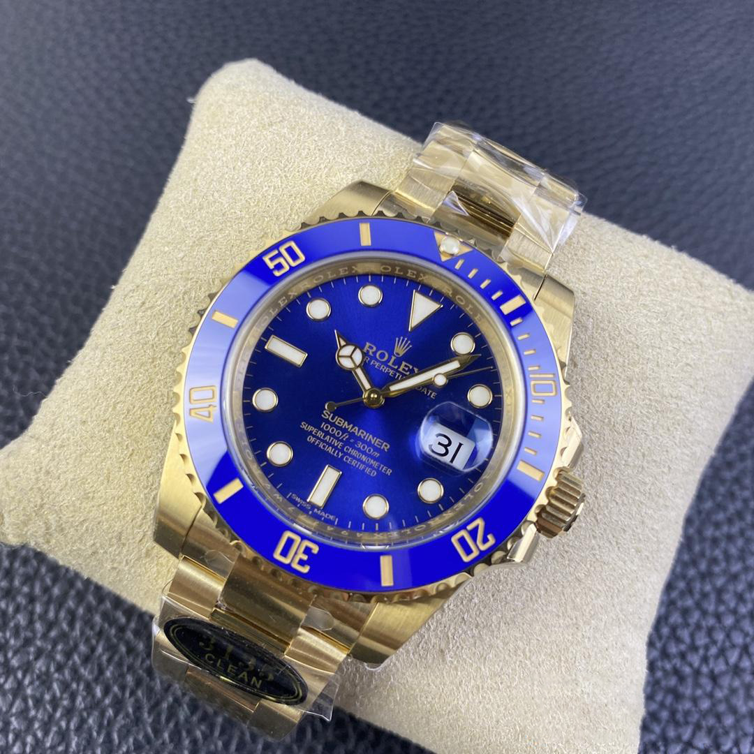Clean Factory Submariner 116618LB 40mm Blue Dial Ceramic Bezel Full Yellow Gold Plated on Case Oyster Bracelet SH3135 Movement 03