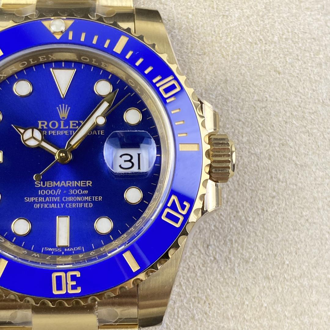 Clean Factory Submariner 116618LB 40mm Blue Dial Ceramic Bezel Full Yellow Gold Plated on Case Oyster Bracelet SH3135 Movement 05